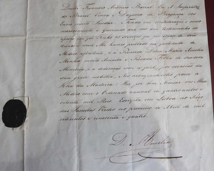 D Amélia Imperatriz do Brasil 1854 Carta Imperial assinada (Reserva AP)