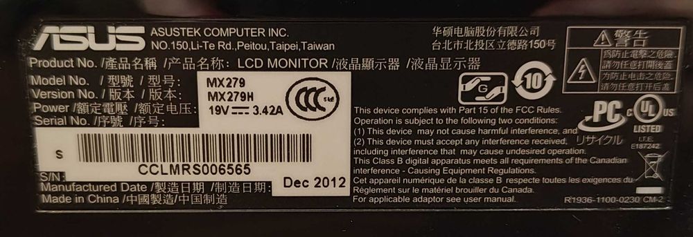 Monitor Asus 27' MX279H FullHD LED IPS 16:9