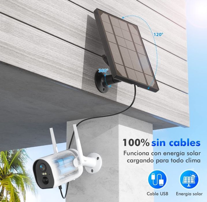 Câmara de vigilância WiFi exterior solar 2K HD