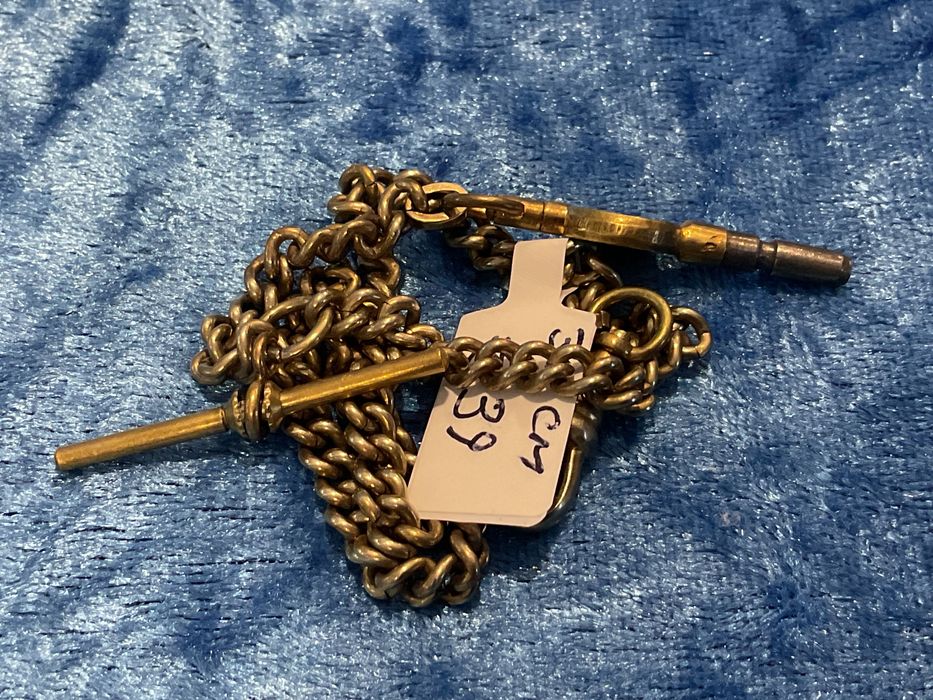 Corrente para relógio de bolso vintage yellow metal com chave