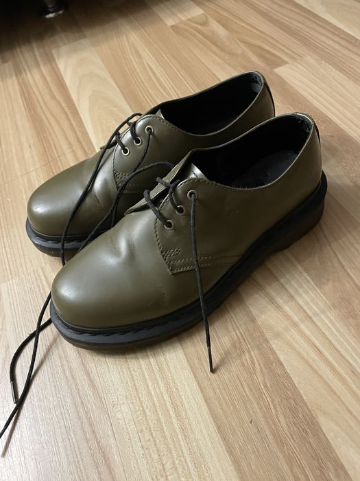 Шкіряні туфлі черевики Dr Martens мартінси короткі оливкового кольору