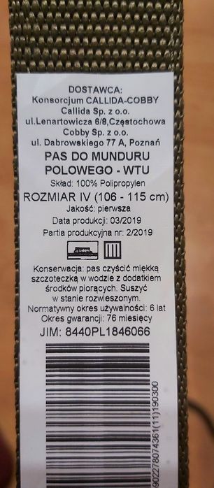 Pasek do munduru ćwiczebnego
