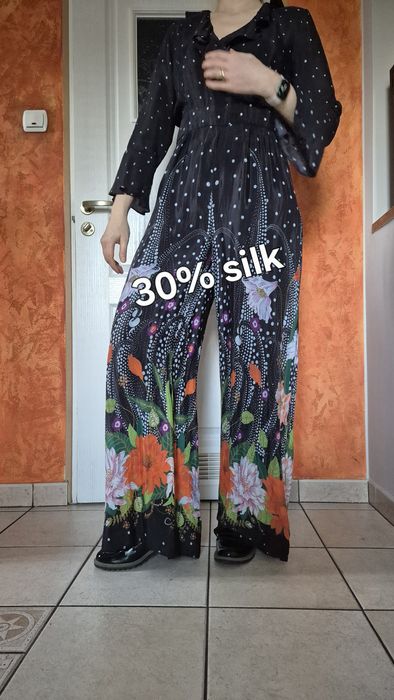 Kombinezon jedwab kwiaty M