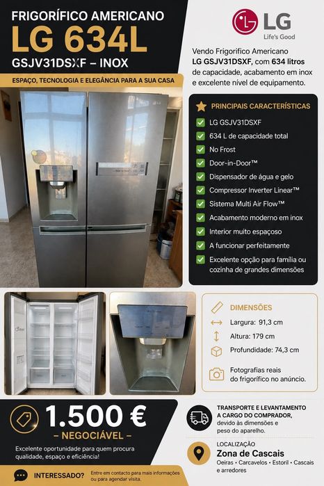 Frigorífico Americano LG 634L Inox – GSJV31DSXF