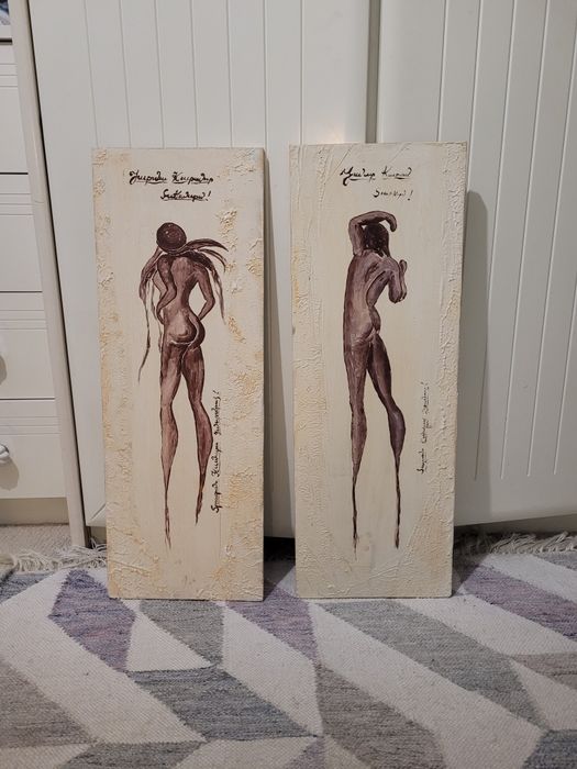 2 obrazy postacie akty na sklejce dekoracja