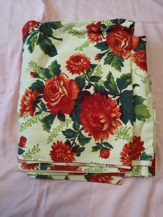 Отрезок ткани Гардинное полотно лен цветы гвоздика 12 метров