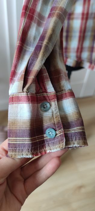 Koszula w kratkę z haftami w kwiaty M/L bawełna