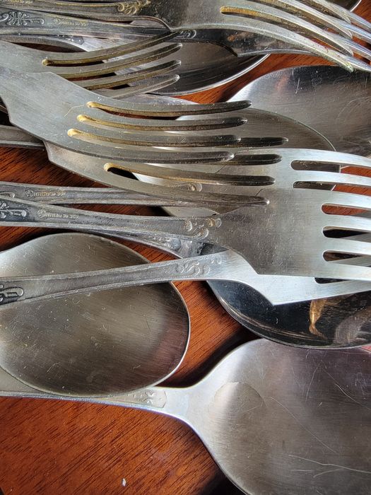 столовый набор большой, материалы: нержавейка, серебро, мельхиор