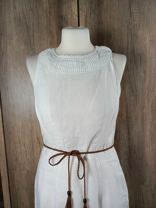 Basic lniana sukienka biała elegancka linen prosta klasyczna S 36