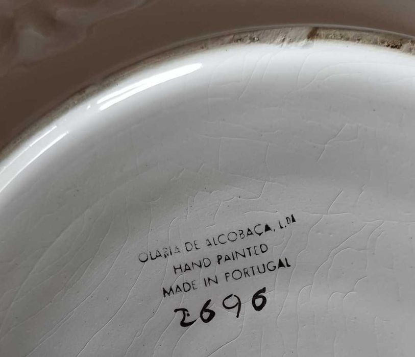 Terrina redonda/ Centro de mesa, c  prato e floral rosa pintado à mão - Olaria de Alcobaça