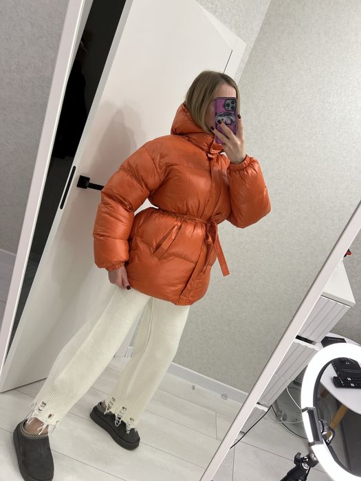 Пуховик оранжевий куртка зимова  оверсайс парка