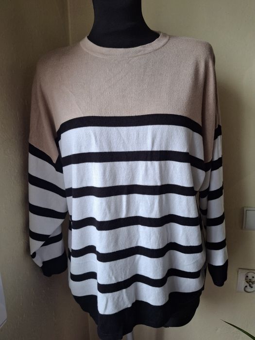 Sweter w paski beż kolorowy 40 42 esmara