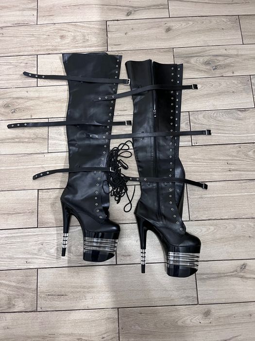 138/ OD RĘKI 44 kozaki kozaczki Trans Crossdress czarny mat 21 cm