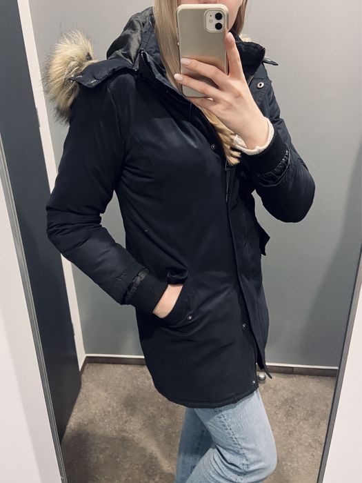 Granatowa kurtka parka puchowa z kapturem Only rozm. M / 38