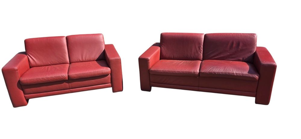 Komplet 2x  Kanapa(sofa) Skórzana Naturalna Czerwona (185cm i 155cm)