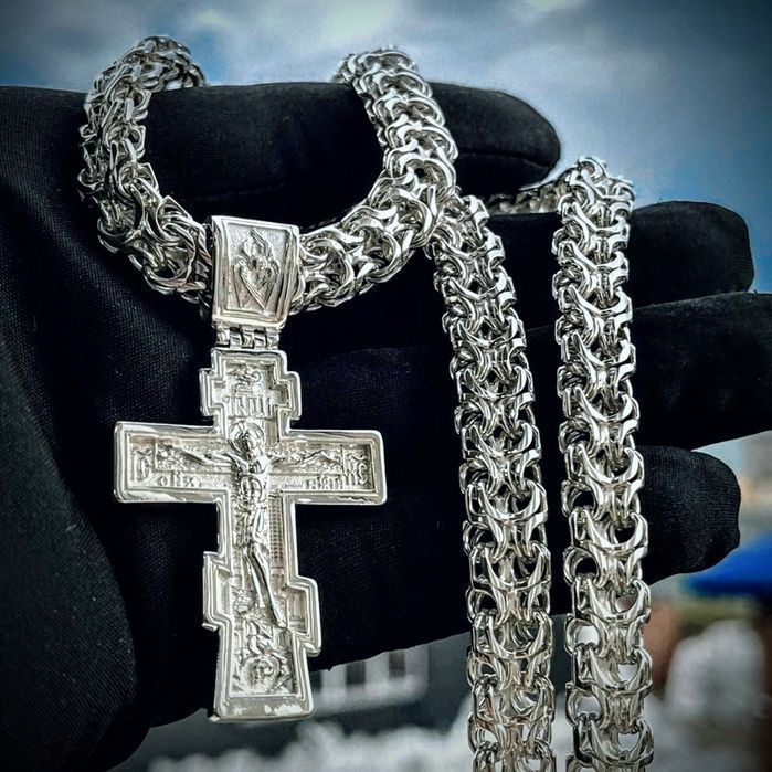 Срібний набір ланцюжок+хрестик, цепочка серебро+крестик набор мужской