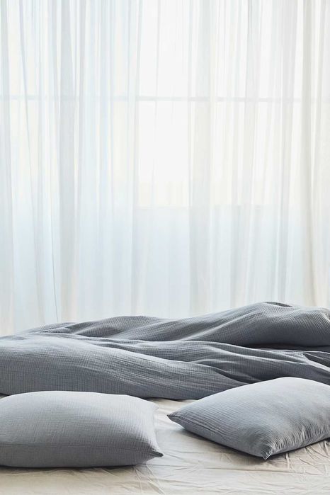 Komplet Muślinowej Pościeli 160x200 miękki bawełniany muślin BŁĘKITNA