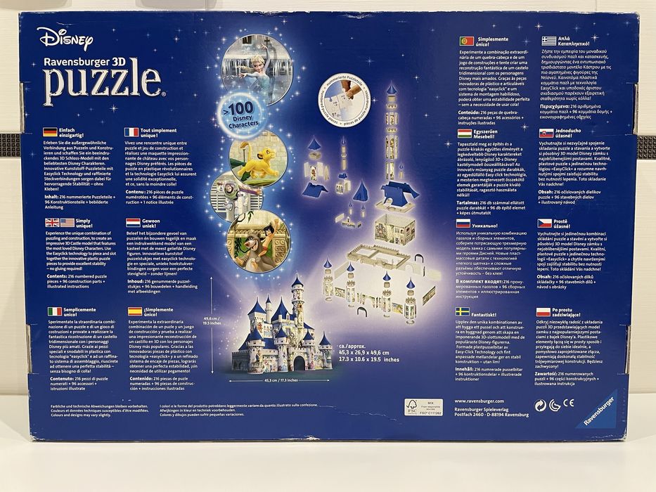 Puzzle 3D Castelo da Disney | 216 peças | +100 personagens Disney