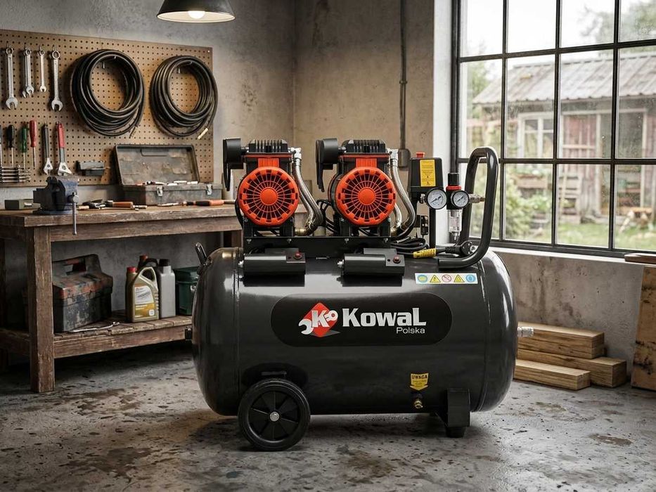 Безмасляний компресор Kowal KWL100 100 л 2800 Вт 8 бар, тихий двопоршневий компресор для фарбування авто