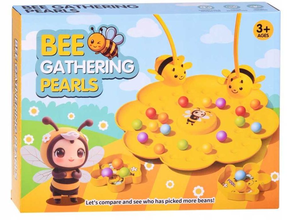 Розвиваюча, сімейна, магнітна гра Веселі Бджілки для 2 гравців  Bee Gathering Pearls, дрібна моторика та логіка