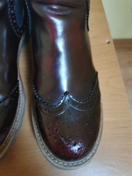 Bordowe botki 37 za kostkę skórzane