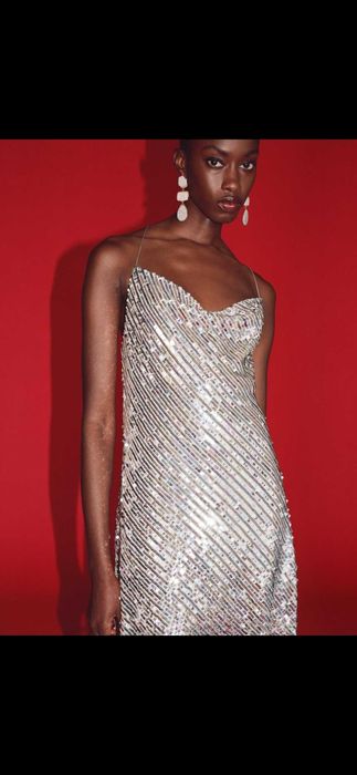 Mini sukienka nowa zara s cekiny srebna