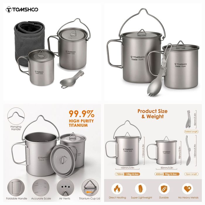 Титанові Котелки Widesea та Boundless Voyage від 750мл. до 2950мл.