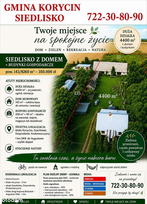 Gmina Korycin 14,19 ha działki rolne 80.000 zł/ha + siedlisko - Widok 2