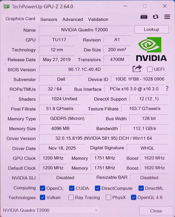 Ноутбук Dell Precision 5540 4K IPS Core i7-9850H/16Gb/5SD/nVidia T2000
