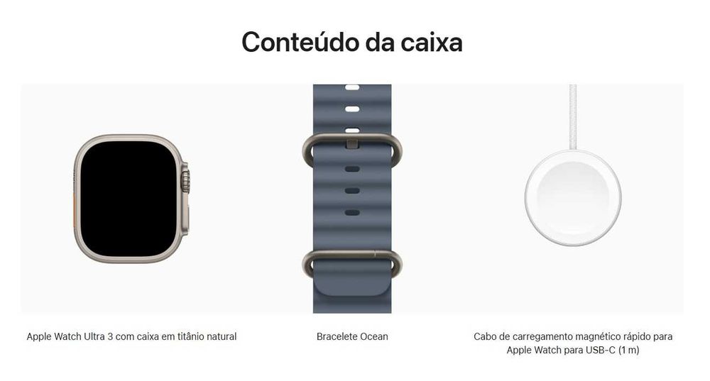 Apple Watch Ultra 3 GPS + Cellular, Caixa em titânio natural de 49 mm com Bracelete Ocean azul âncora