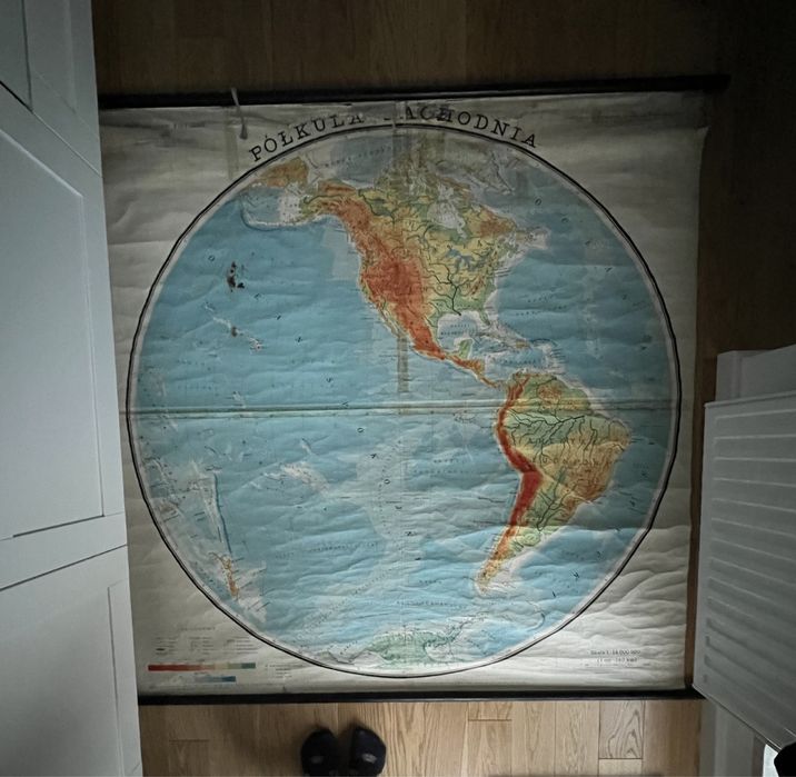 stara mapa fizyczna półkula zachodnia