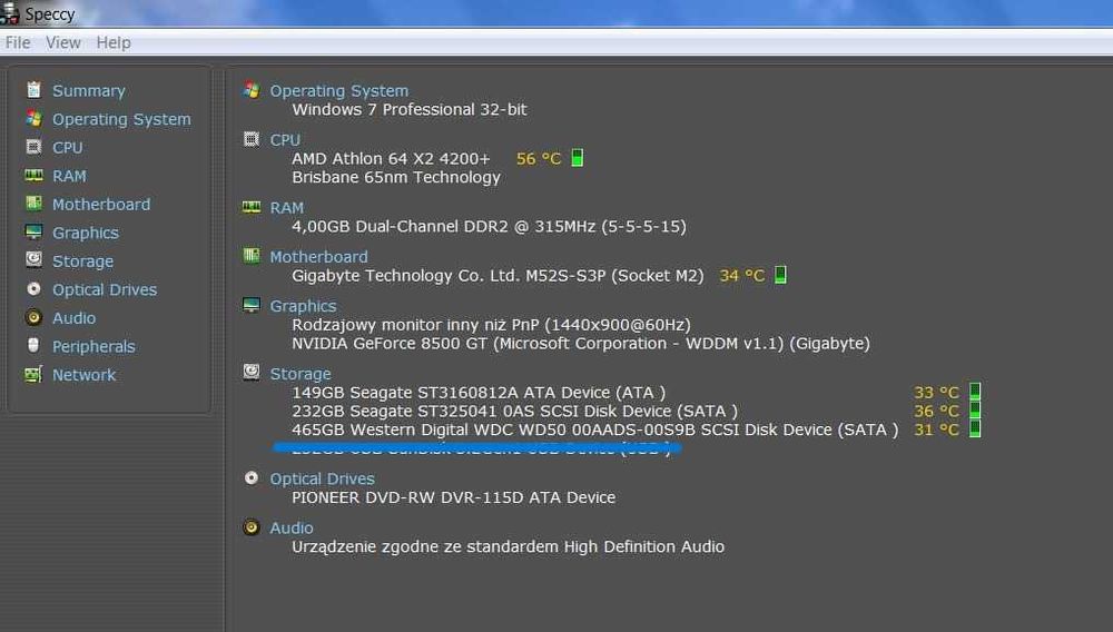 Komputer z win7pro z dodatkowym dyskiem WD 500GB + klawiatura