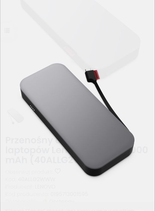 Powerbank LENOVO Go USB-C 20 000 mAh (40ALLG2WWW) - NOWY !!!
