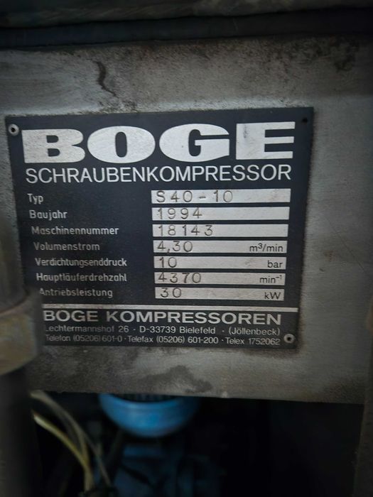 Kompresor śrubowy Boge S40 zestaw 8.6 m3 osuszacz