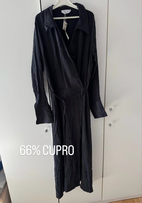 czarna sukienka reserved maxi dluga cupro wiskoza nowa koszulowa