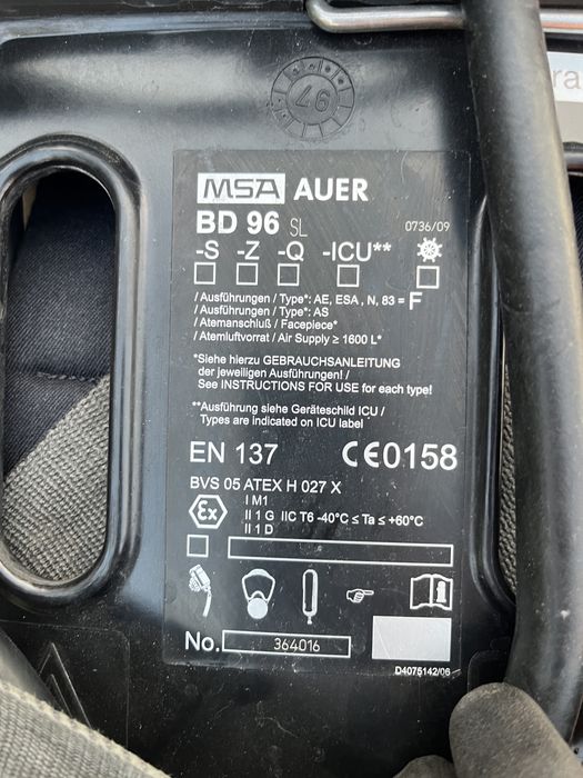 MSA AUER BD 96 SL – aparat powietrzny oddechowy z manometrem