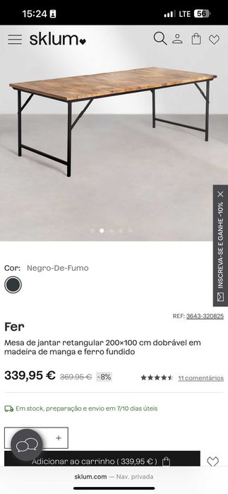 Mesa jantar de madeira 200cm x 100cm, dobrável, pés brancos