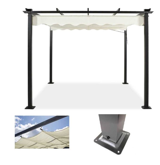 Pergola Tarasowa ogrodowa HDM 3x3 Metalowa Zwijany Dach Altana Solidna