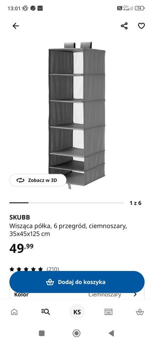 Wisząca półka Skubb 6 przegród ciemnoszary Ikea 2 sztuki