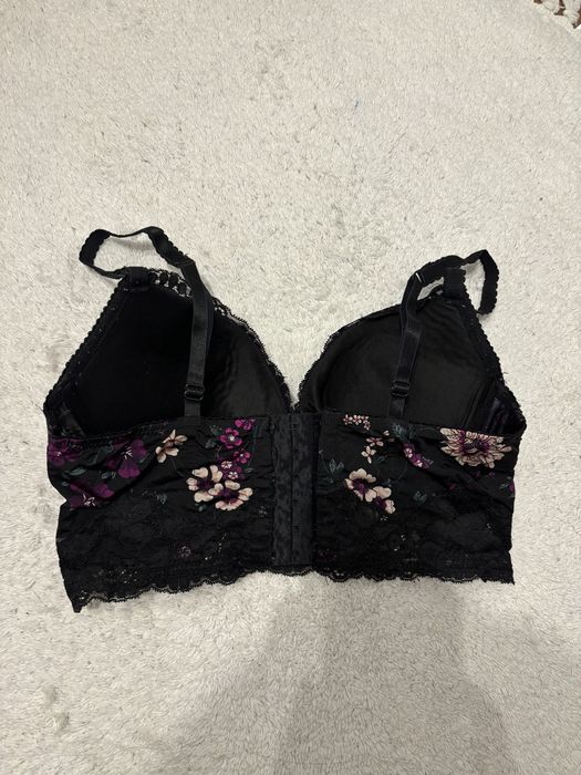 Biustonosz braletka H&M czarny w kwiaty 75B