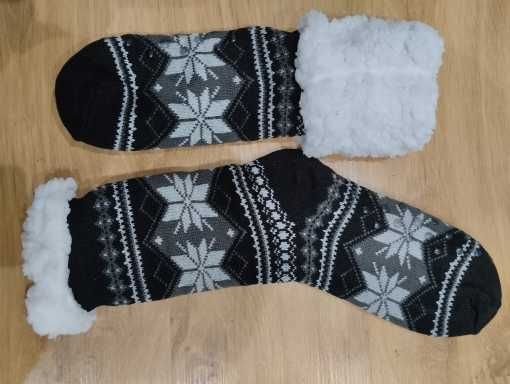 Мужские термо-носки тапочки зимние со снежинками пушистые и теплые