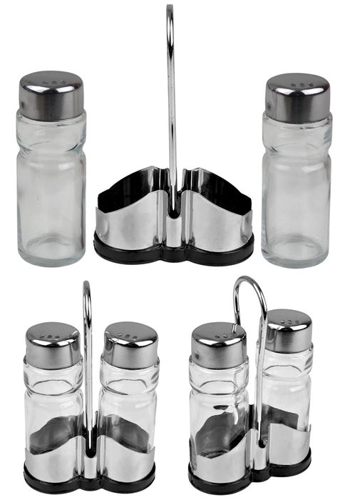 Szklany Zestaw Solniczka I Pieprzniczka Na Stojaku Stal Nierdzewna