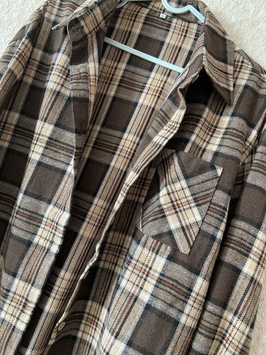 Стильна рубашка в клітинку коричнева, красна