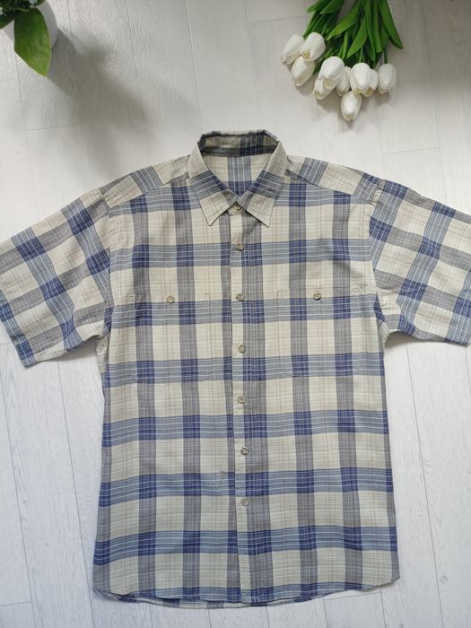 Koszula męska granatowo beżowa