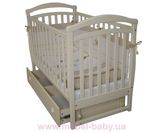 Детская кроватка с маятником и ящиком | Бук | 120×60