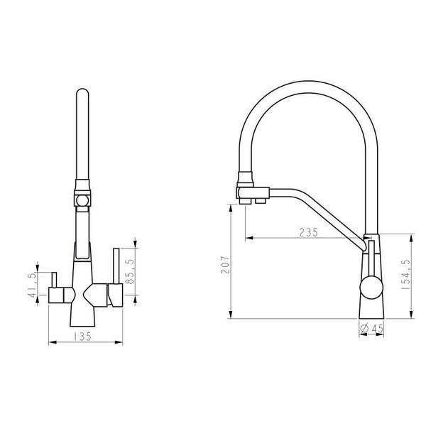 Смеситель для кухни с гибким гусаком и подключением к осмосу Черный ма