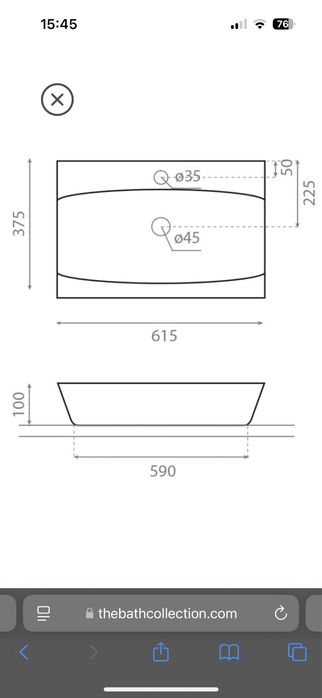 Lavatório pousar bathco Sardinero 61x37cm