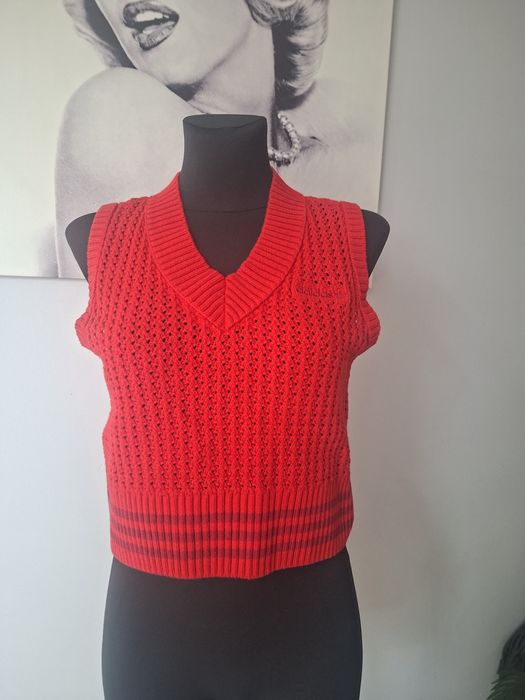 Adidas kamizelka sweter bezrękawnik czerwony z logo r.S-L