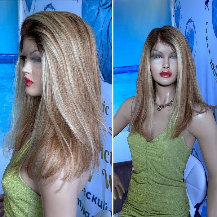 Натуральный парик система кожи славянка волосы люкс омбре 45 см