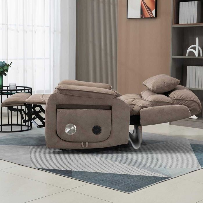 Poltrona reclinável elétrica Lazy Boy com 2 motores, função de reclinação total, ideal para amamentação, com massagem e aquecimento lombar.